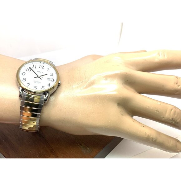 Timex Men's Watch T2H311 Indiglo White Dial Quartz Two Tone Expansion Band 35mm - Picture 5 of 14